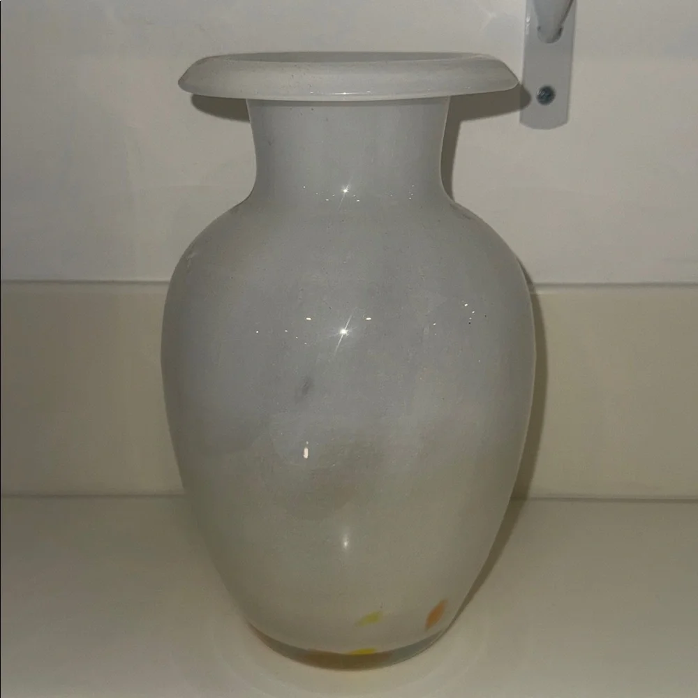 Lavorazione Atre Murano Glass Large Millefiori White Vase, Made in Italy
